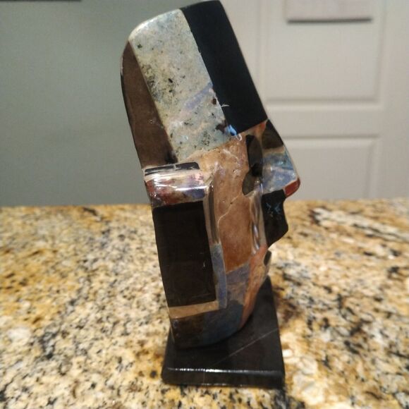 Mayan Death Mask Mother Pearl Onyx Abalone Burial Mosaic Sculpture Folk Art - Picture 6 of 11